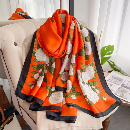 Orange Flower print Premium Silk