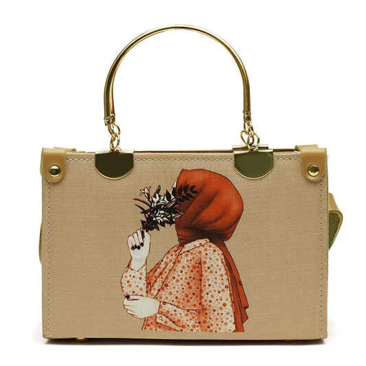 Artistic Printed Shoulder Bag Beige