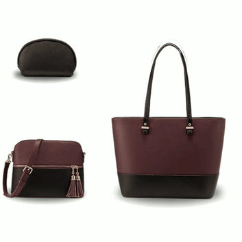 Meet the 3PCS Brown Black Handbag Set