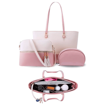 Meet the 3PCS White Pink Handbag Set