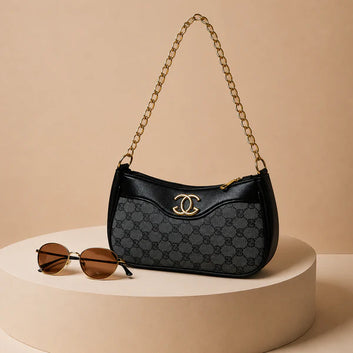 Elegant Monogram Chain Shoulder Bag – Black & dark grey