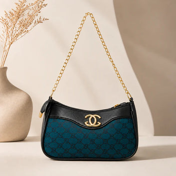 Luxury Monogram Chain Shoulder Bag – Teal & Black