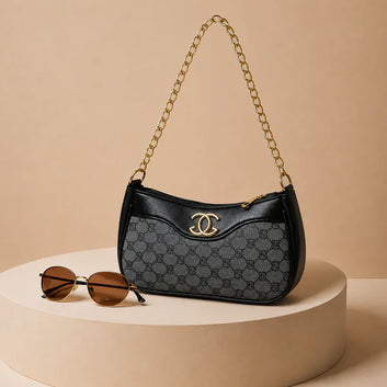 Luxury Monogram Chain Shoulder Bag – Grey & Black