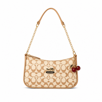 Elegant Coach Beige Monogram Bag with Cherry Charms