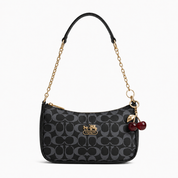 Elegant Coach Black Monogram Bag with Cherry Charms