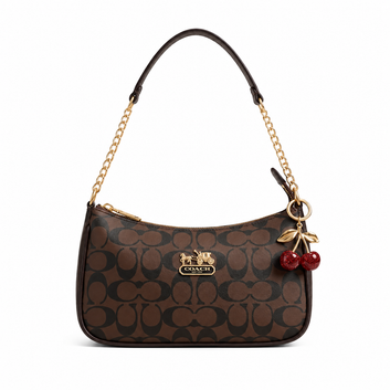 Elegant Coach Brown Monogram Bag with Cherry Charms