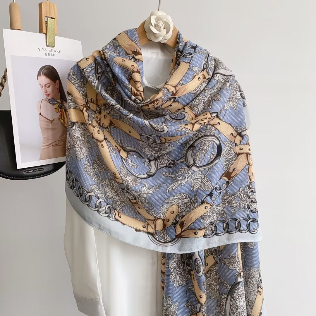 Sky Blue Chain Print Scarf