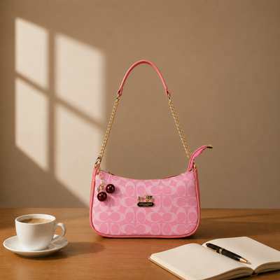 Elegant Coach Pink Monogram Bag with Cherry Charms