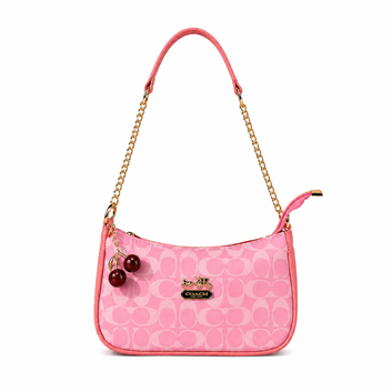 Elegant Coach Pink Monogram Bag with Cherry Charms