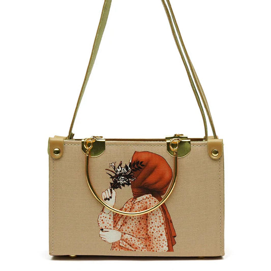 Artistic Printed Shoulder Bag Beige