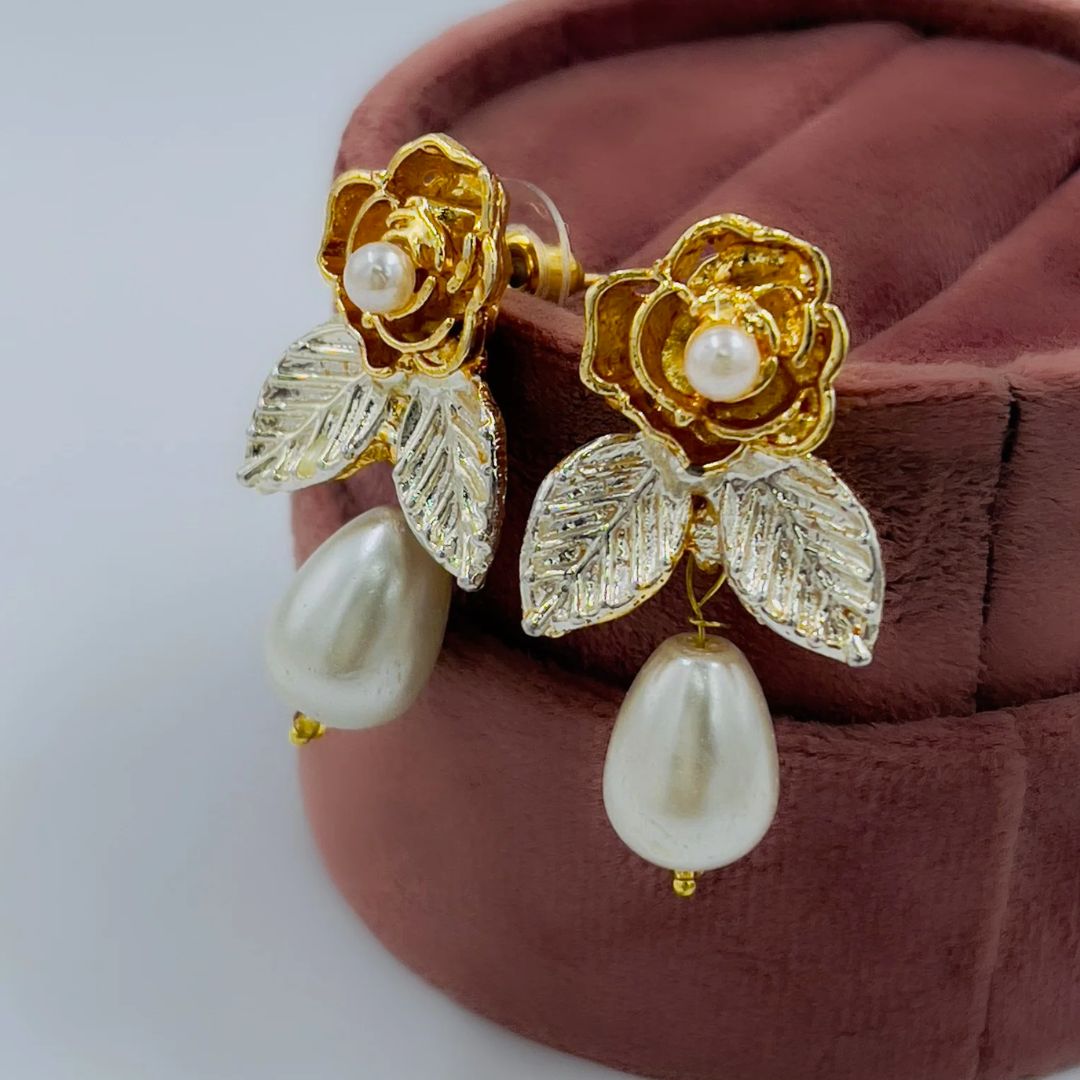 Flower/Pearl Drop Earring Pair