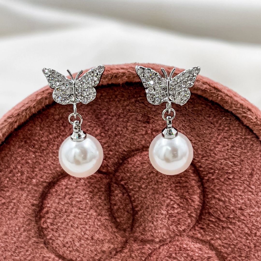 Butterfly Pearl Drop Earrings